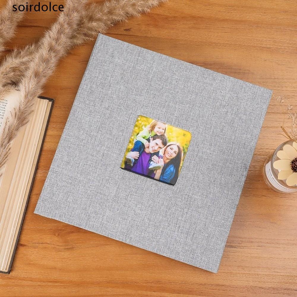 SOIRDOLCE อัลบั้มภาพกาวในตัว, ปกผ้าลินิน 20 แผ่น DIY Photo Book, Keepsake Album Square with Window L