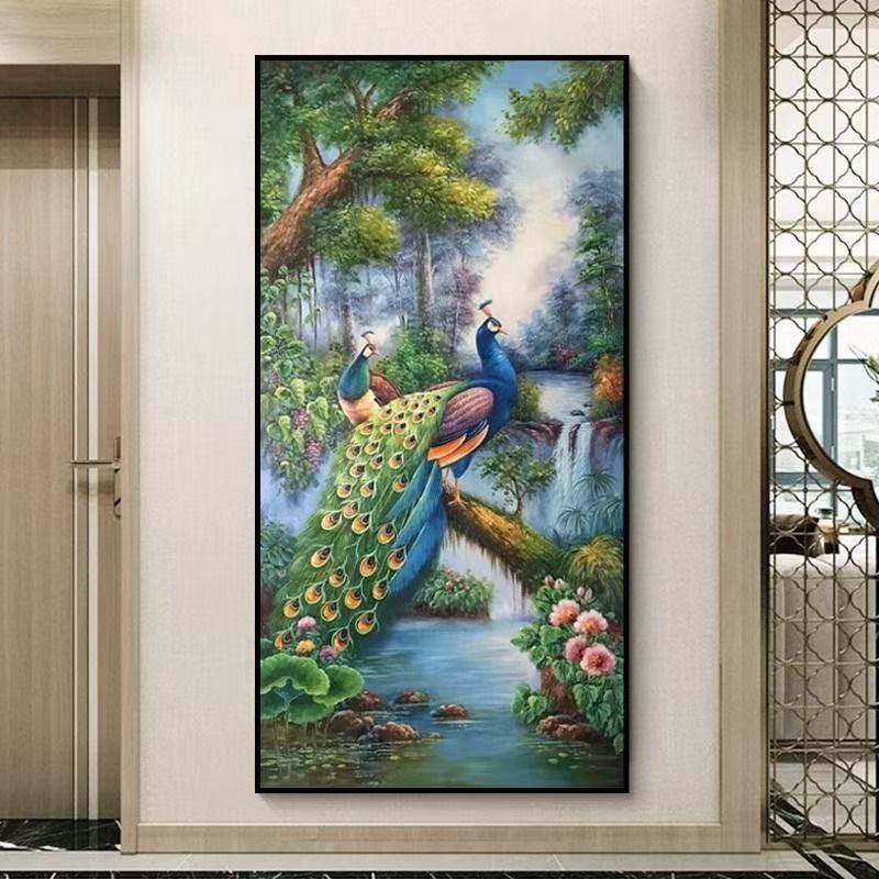 【90x50cm-11CT】ปักครอสติสนกยูง เซียนรุ่ย ตกแต่งห้องนั่งเล่นเย็บปักถักร้อยเต็มรูปแบบรุ่นแนวตั้งด้ายมือเย็บปักถักร้อย