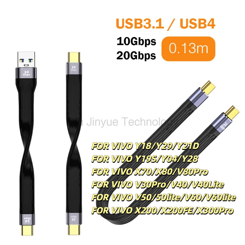 100W 5A PD Fast Charging CableUSB3.1 ประเภท C 10Gbps OTG FPC ยืดหยุ่นวันที่สําหรับ VIVO Y18 Y29 Y21D