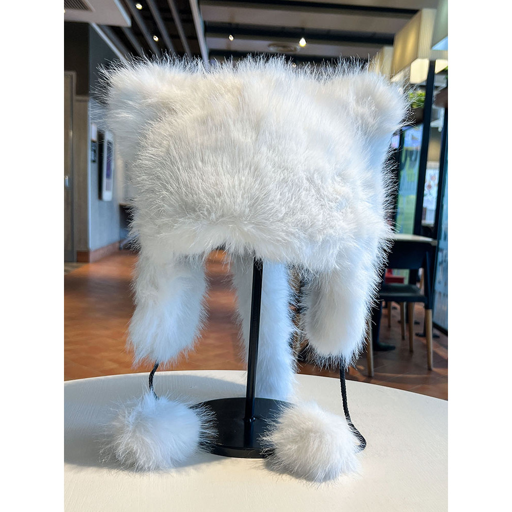 ฤดูหนาวใหม่Faux Fox Fur Lei Fengหมวกผู้หญิงหวานน่ารักหูหมวกอุ่นFurry Baotou Hatgt888.vn2025120202300