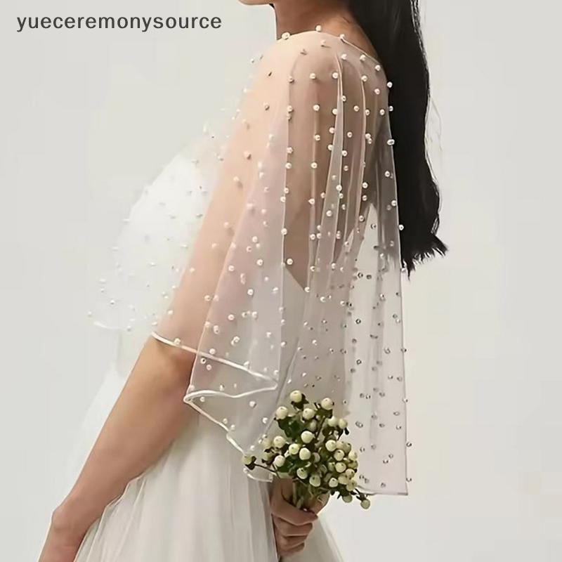 ผ้าคลุมไหล่นางพิธี ลายคริสตัลและไข่มุก แบบโปร่ง สไตล์ฤดูหนาว สำหรับสวมใส่บนชุดแต่งงาน