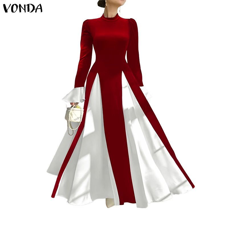 VONDA ชุดเดรสกำมะหยี่สไตล์เกาหลีสำหรับผู้หญิง