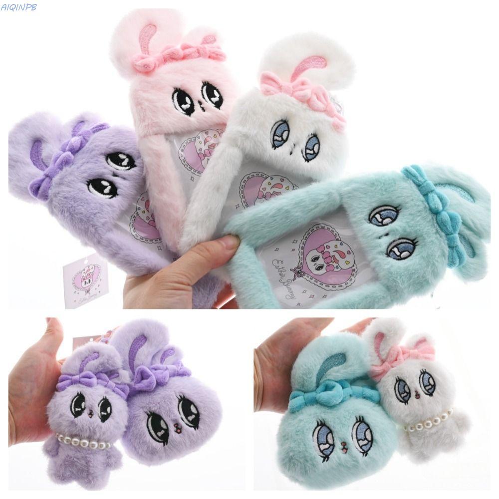AIQINPB ตุ๊กตา Esther Bunny ตุ๊กตาตุ๊กตา, สร้อยคอมุกโบว์ Esther Bunny การ์ด, Kawaii Fur พวงกุญแจ Flu