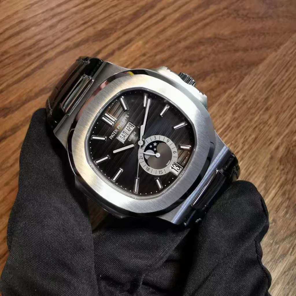 Pa3teke.Phili3ppee Moon Phase Black Plate Mechanical Mens Watch 5726A-001