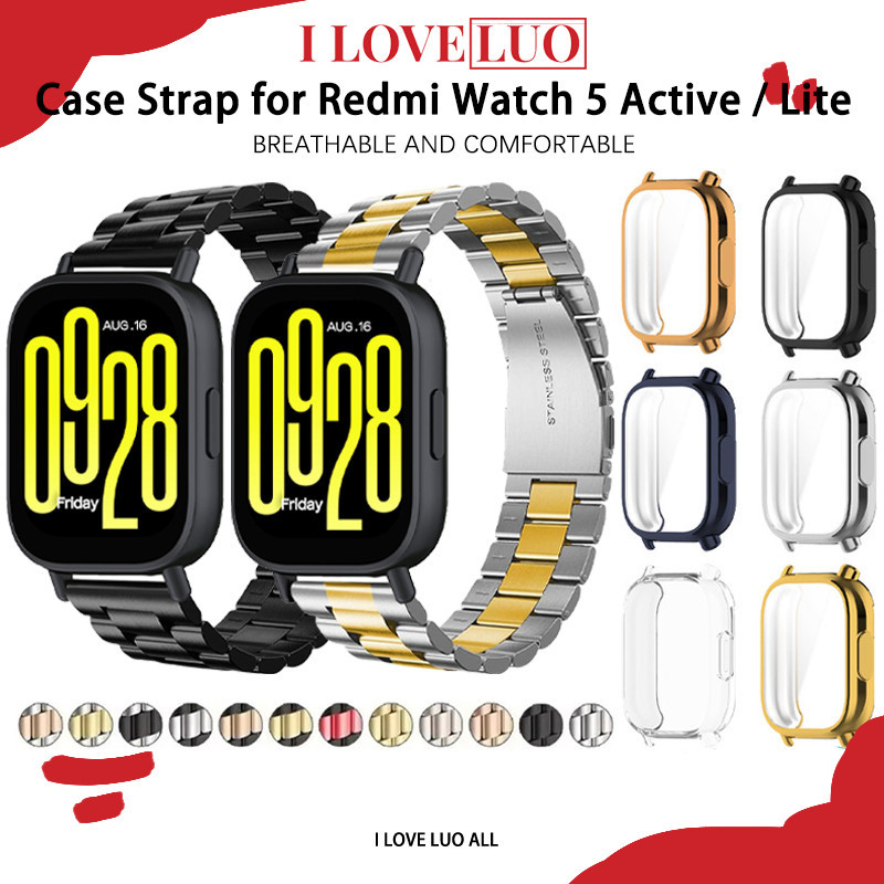 สายรัดโลหะกรณี TPU for Redmi Watch 5 Active / Redmi Watch 5 Lite วงสแตนเลสป้องกันหน้าจอฝาครอบอ่อน for Redmi Watch 5 Lite