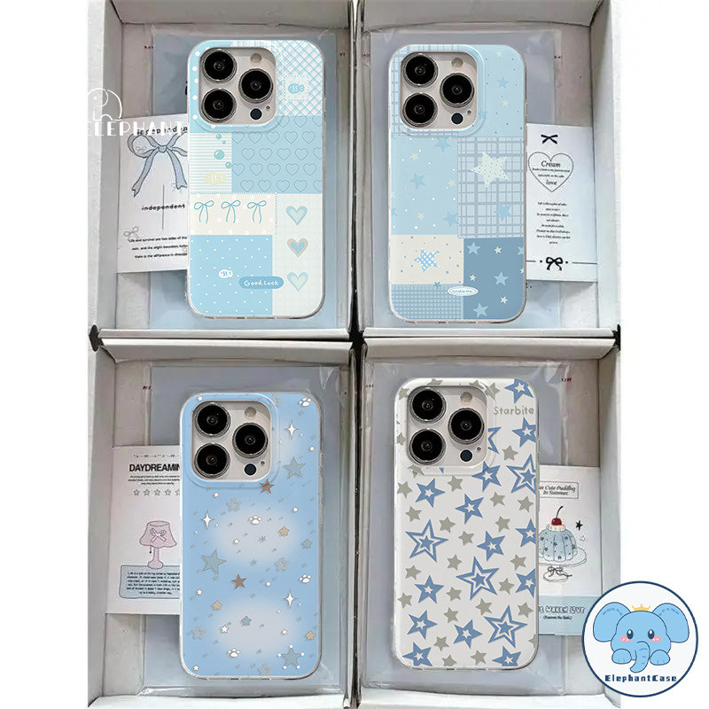 เคสไอโฟน17 15สำหรับ IPhone 17 13 11 Air 15 12 14 16 Pro Max 15 14 16 Plus รักหัวใจโบว์สตาร์รี่สีฟ้าดาวใหม่ Imd เคส