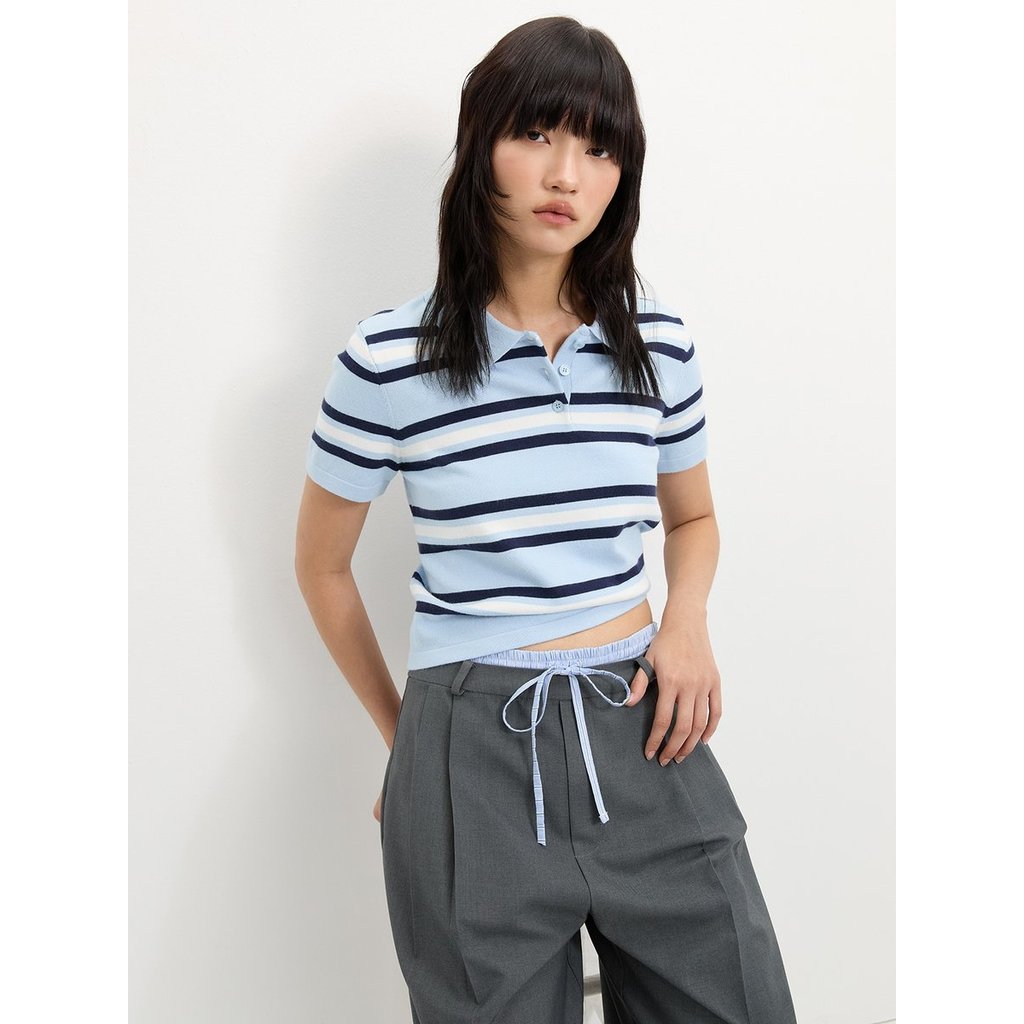 [Pomelo] เสื้อโปโลลายทาง / Striped Polo Top — صورة 5