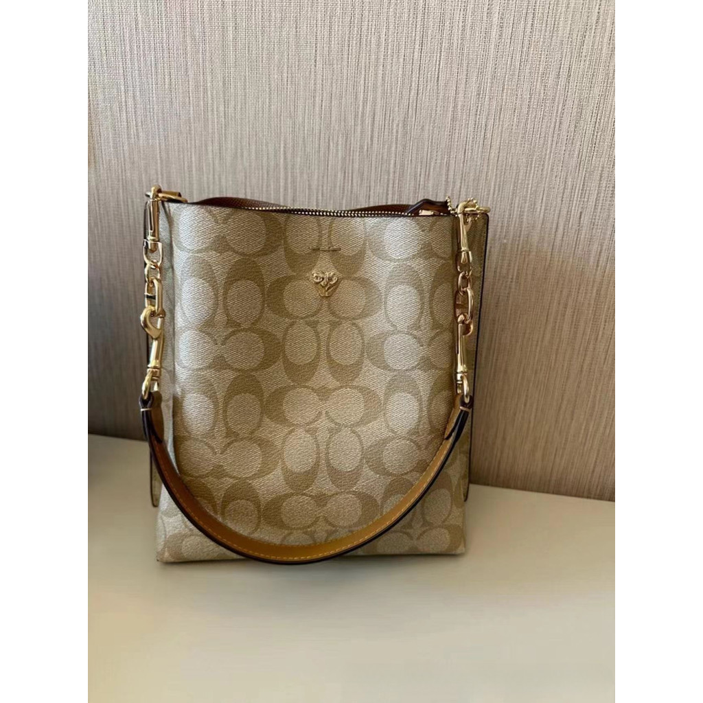 C0A ** ป้ายเดิม 1: 1 Jasmine Bucket Bag Classic Print Retro Handbag All-Match One-Shoulder Messenger