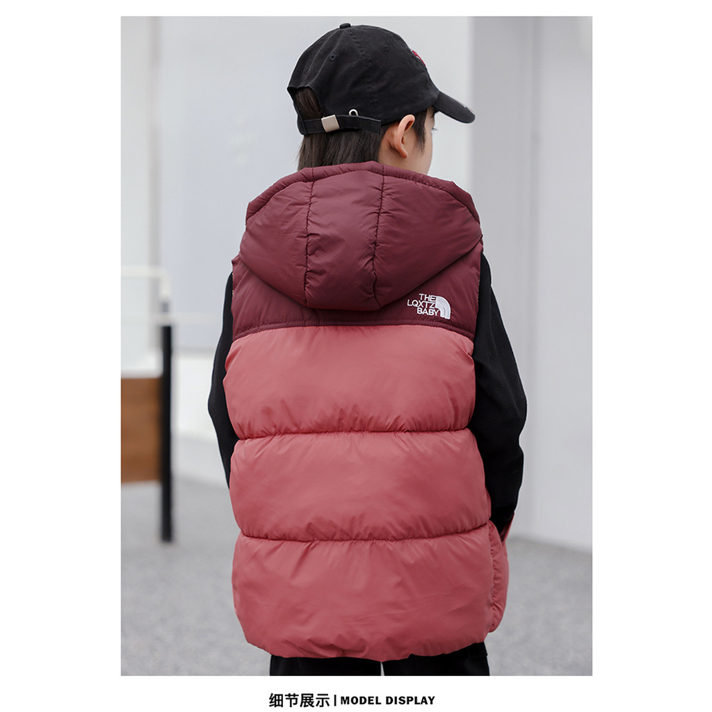 เสื้อกั๊กผ้าฝ้ายขนเป็ดสำหรับเด็ก มีฮู้ดและแขนกุด อินเทรนด์ - รูปที่ 6