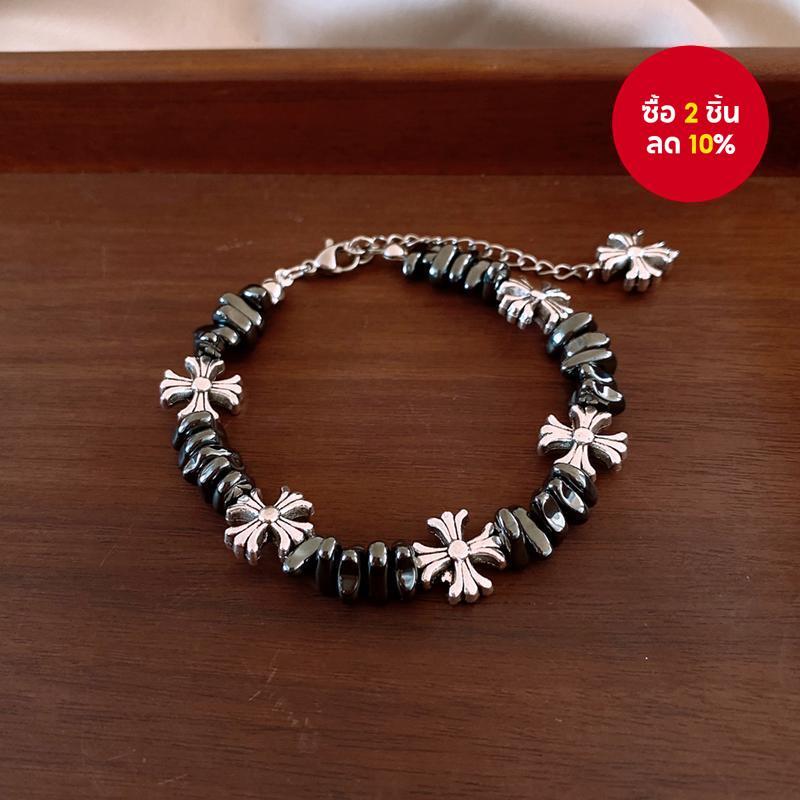 อินเทรนด์ Vintage Distressed Silver Cross สร้อยข้อมือ Unisex Punk Gothic เครื่องประดับ