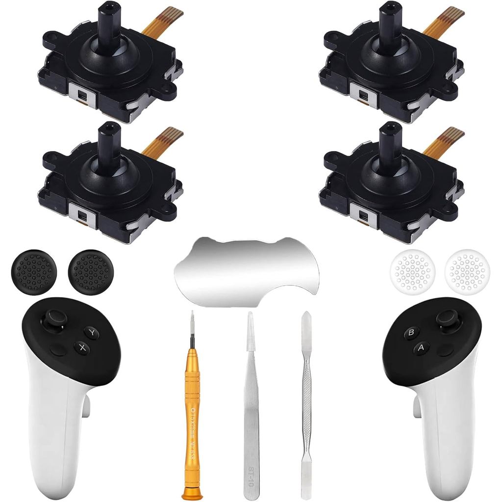 ชุดเปลี่ยนจอยสติ๊ก 4 แพ็คสําหรับคอนโทรลเลอร์ Meta Quest 3 (12 in one), ชุดซ่อมสําหรับ Oculus Quest 3Controller, Include 4 จอยสติ๊ก, ด้ามจับ Thumbstick, ไขควง T5, แหนบ, P