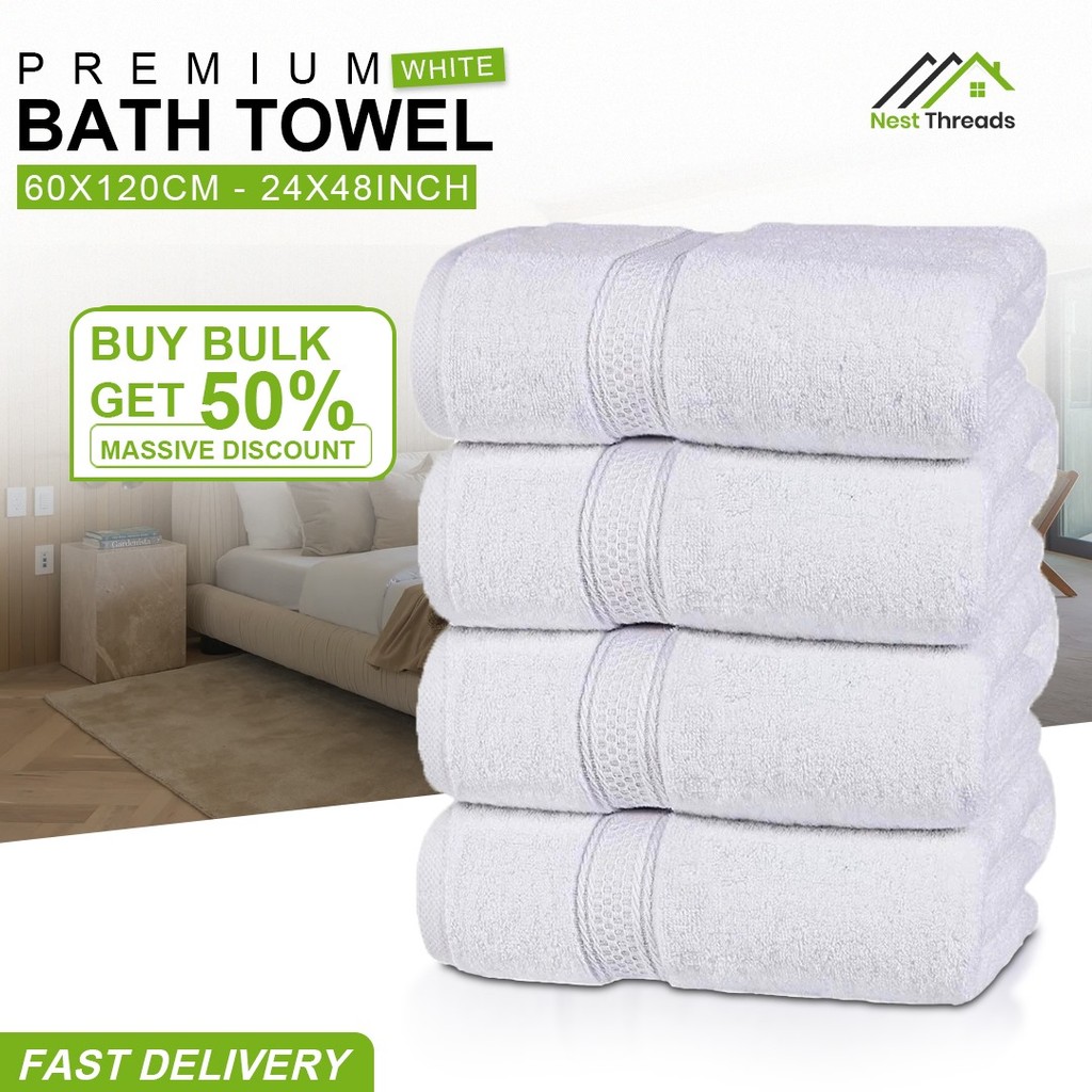 ผ้าขนหนูอาบน้ําสีขาว US 500GSM 60x120 ซม. 100% แหวนปั่นผ้าฝ้ายผ้าขนหนูดูดซับสูง Bath, Gym & Hotel Sp