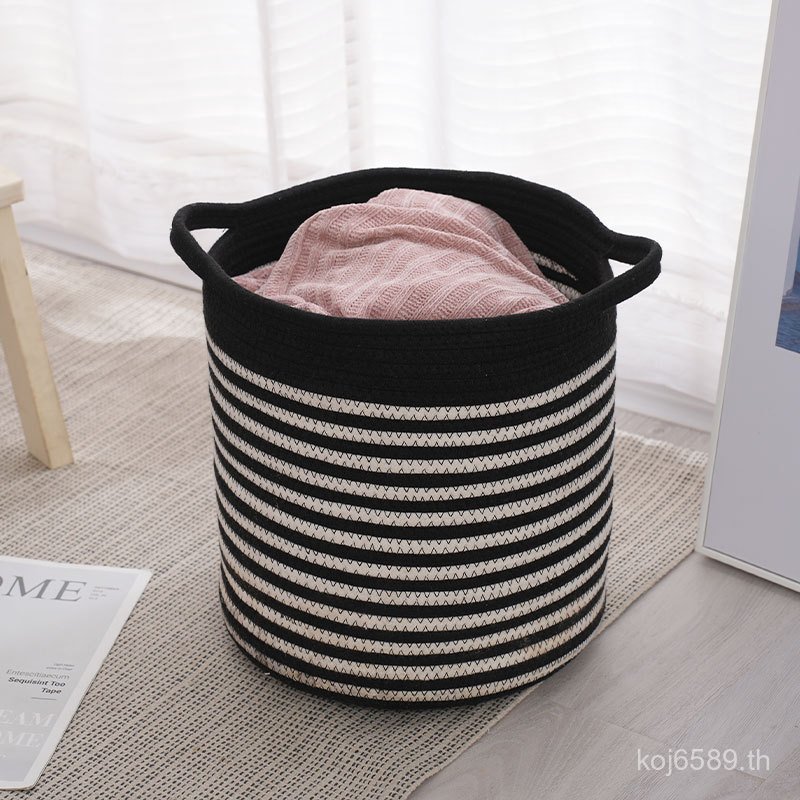 สีดําสีขาวทอข้ามพรมแดนการจัดเก็บถังสไตล์เชือกฝ้ายตะกร้าเก็บเครื่องสําอางลายม้าลายเสื้อผ้าผู้ผลิตzs6