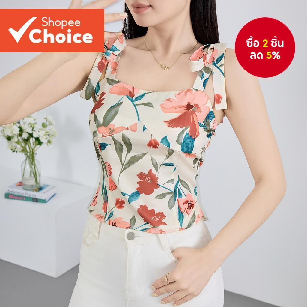 ผู้หญิง Boho Floral Lace Up เสื้อกล้าม L128ED603