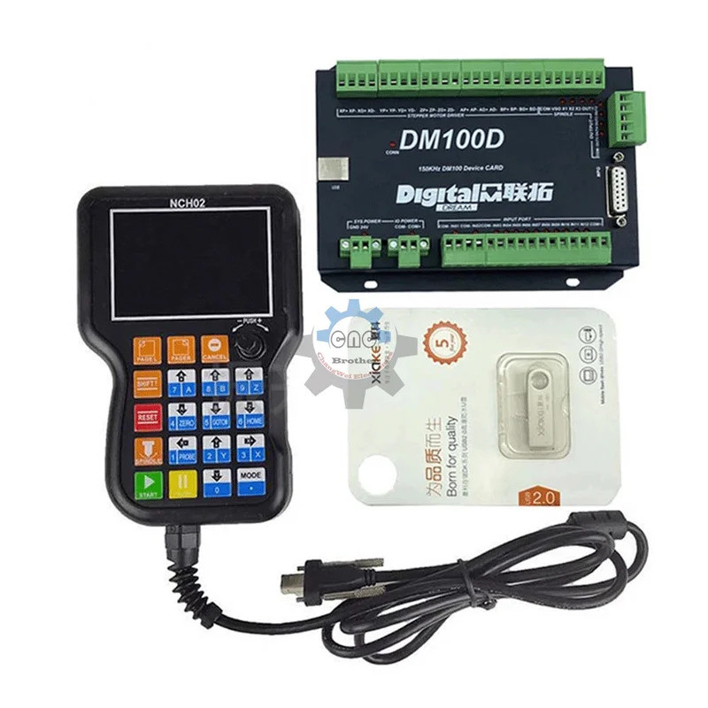 NCH02 DM100 CNC Handle Motion Controller mach3 3/4/5 แกน 125 KHz Pulse U-disk อ่าน G รหัสเครื่องแกะส