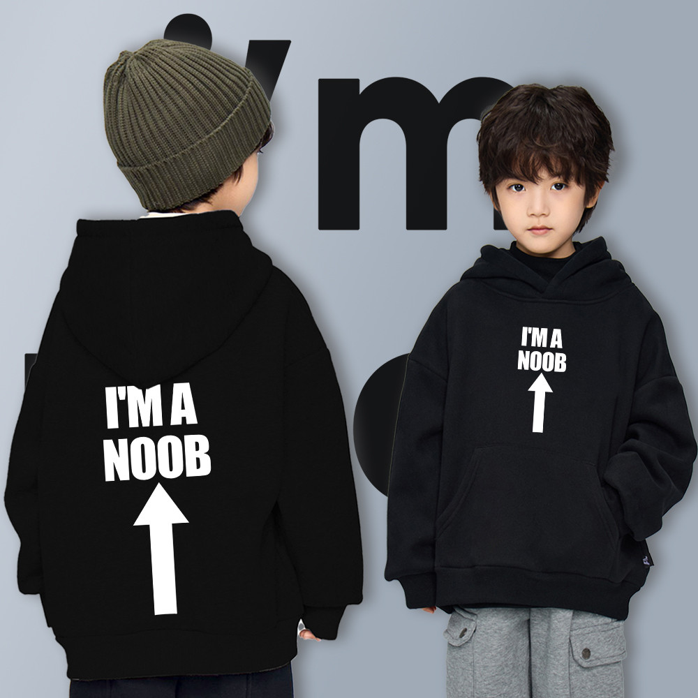 I Am Noob Cotton แขนยาว Hoodie เด็ก Hoodie Cotton Kid'hoodie พิมพ์น่ารักไม่มีการย้อมสี ไม่มีการเปลี่