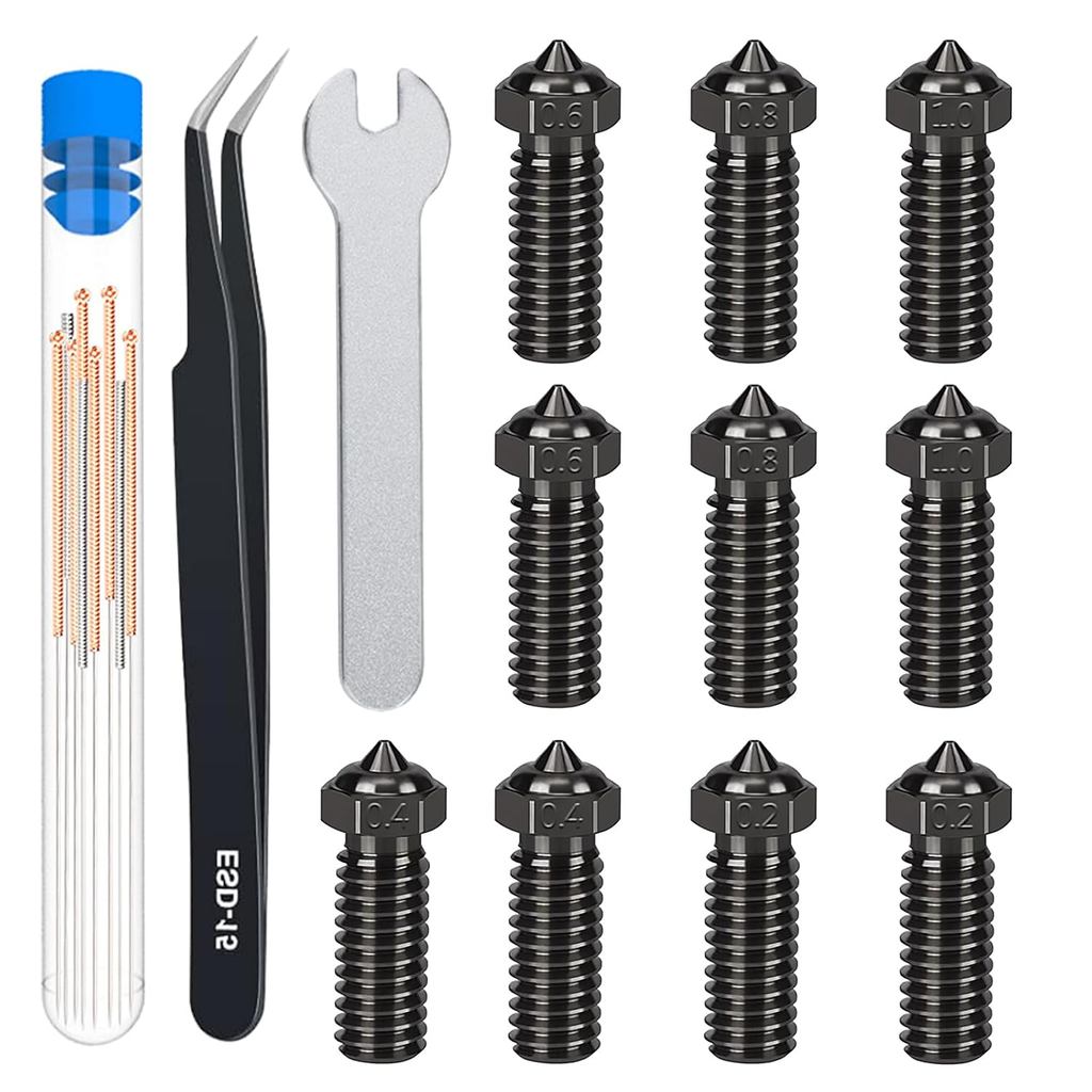 10PCS Mixed Sizes Hardened Steel Nozzles for R QIDI Q1 Pro/X-Max 3 / Q1 Pro/X-Plus 3 / X-Smart 3 3D 