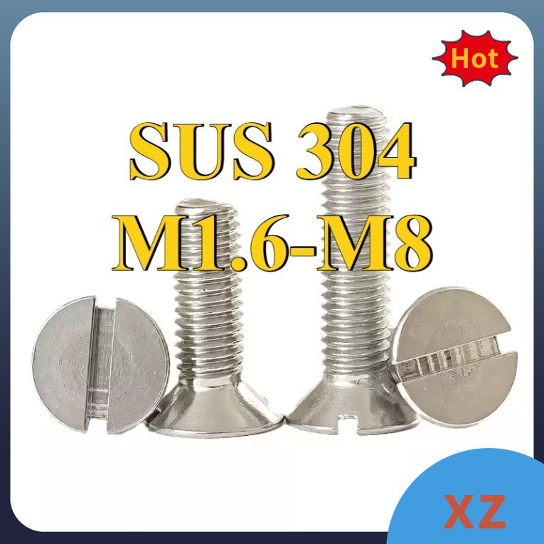GB68 304 สแตนเลส one-word slot สกรูหัวจม slotted สกรูหัวแบน M1.6M2M2.5M3M4M5M6M8M10[XZ-FC]