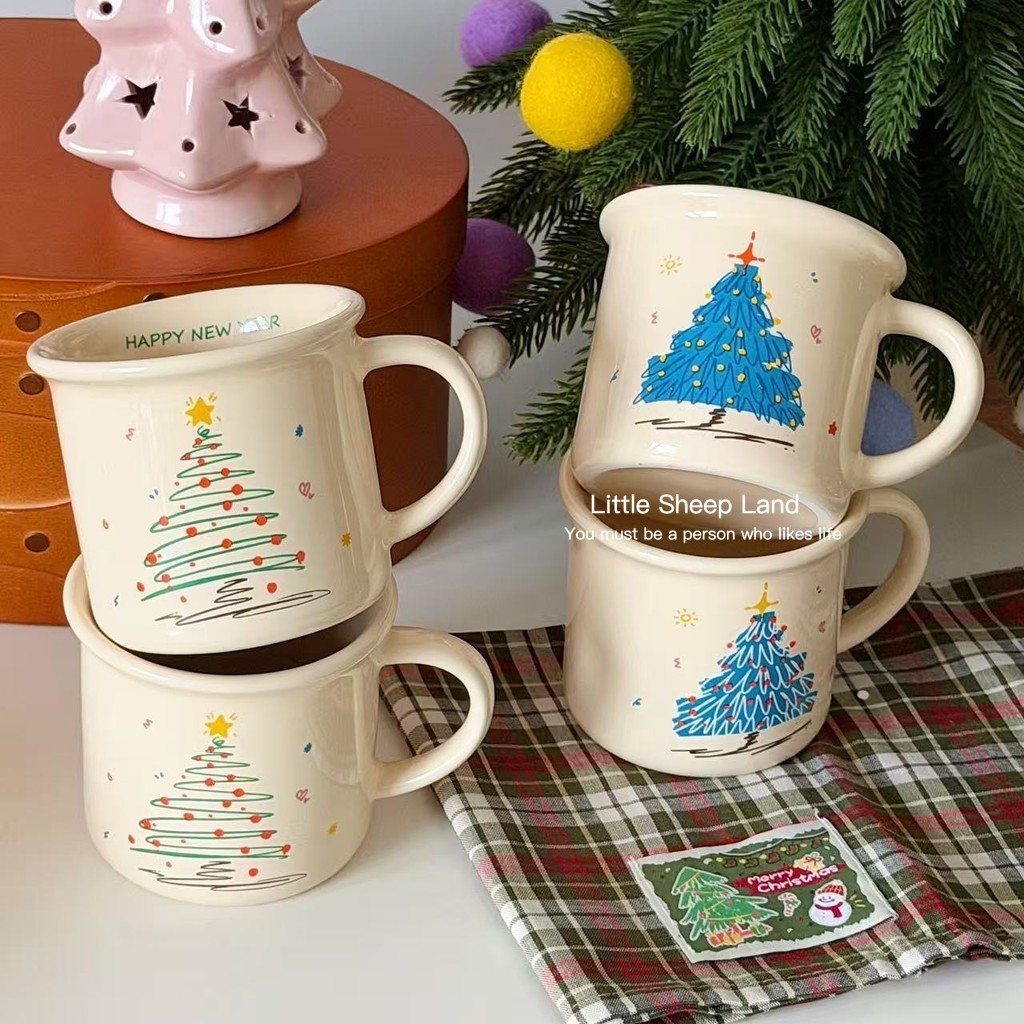 แก้วมัค แก้วกาแฟแก้วคริสต์มาส ลายต้นคริสต์มาส🎄ของขวัญคริสต์มาส วัสดุเซรามิก