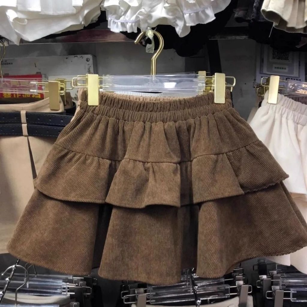 กระโปรงลายพิมพ์เค้กลูกฟูก สำหรับฤดูใบไม้ร่วงและหนาว สวมใส่ได้หลากหลายโอกาส กระโปรงสองชั้น สไตล์วัยรุ่น - รูปที่ 4