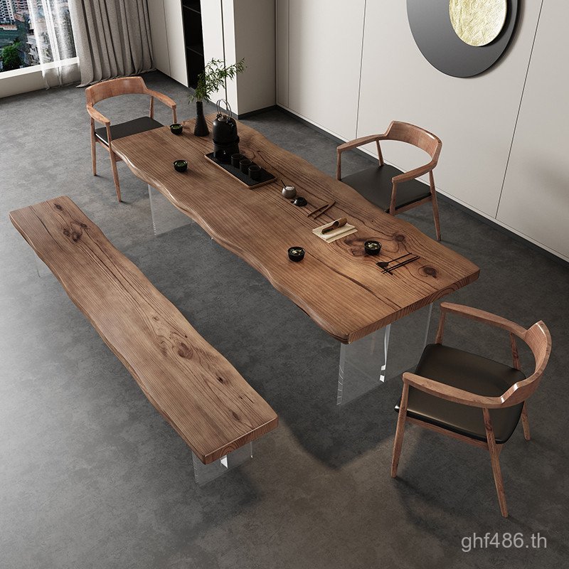 สํานักงาน Workbench โต๊ะน้ําชาไม้เนื้อแข็ง Log I1 โต๊ะน้ําชาอะคริลิคเก้าอี้ระงับกระดานขนาดใหญ่รวมกัน