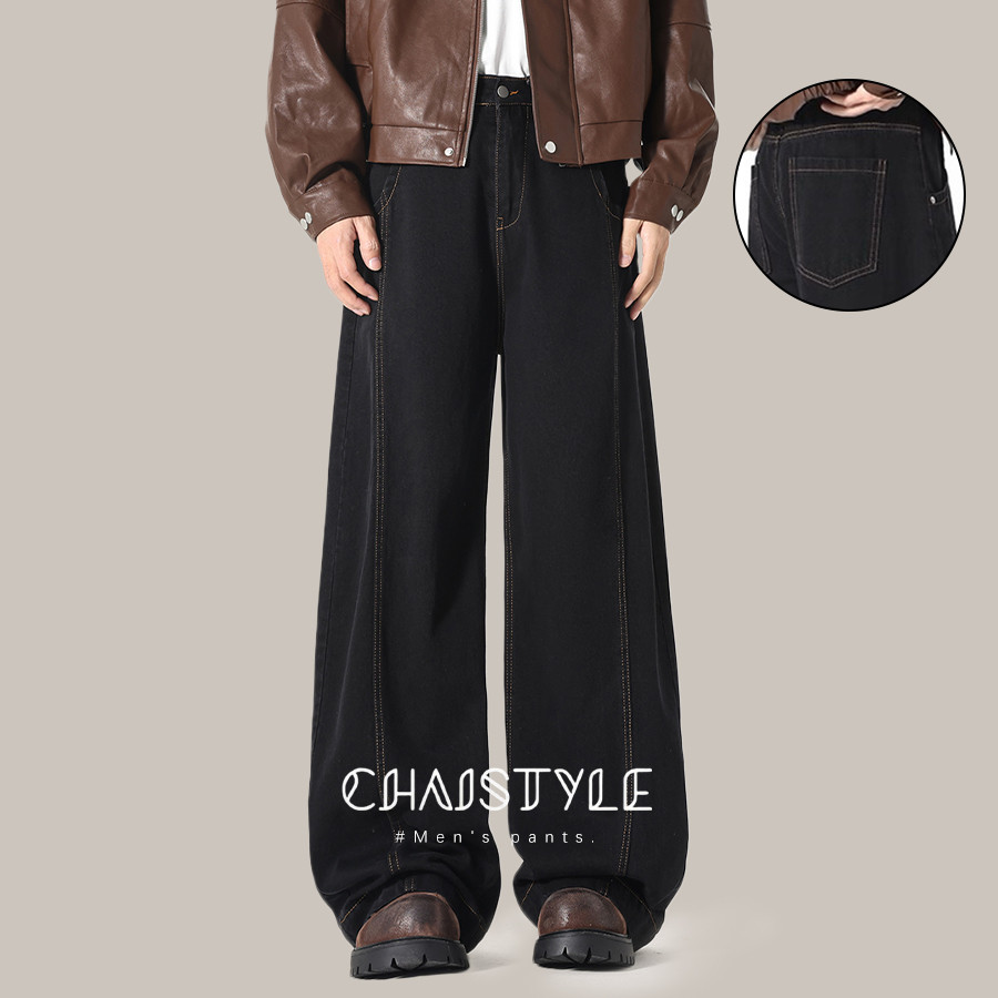 Chaistyle อเมริกัน วินเทจ กางเกงยีนส์ขากว้าง พักผ่อน สไตล์ล้างน้ำ แบบผู้ชายและผู้หญิง พลัสขนาด M-3XL