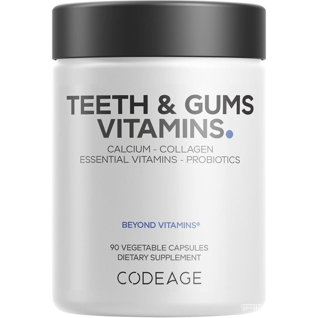 Codeage Tooth & Gums Vitamins + Oral Probiotics อาหารเสริมสําหรับปาก - ทั้งอาหารแคลเซียม, คอลลาเจน, 