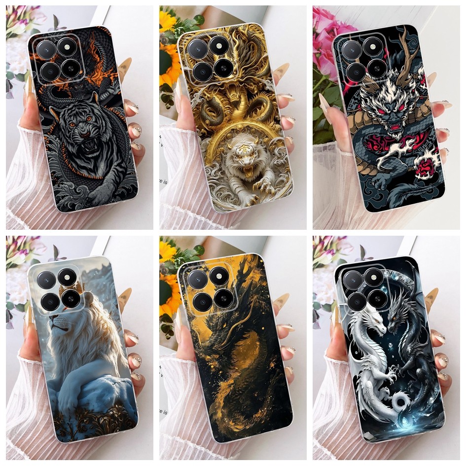 สําหรับ Honor X5b Plus กรณี GFY-LX2P หรูหรา Dragon Lion Cat การ์ตูน Soft Slim Clear TPU สําหรับ Hono