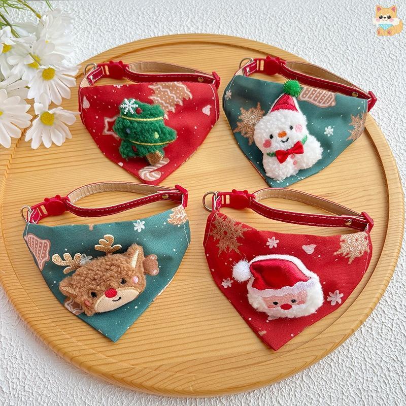 [VI] 23-40 ซม.Santa Snowman Christmas Tree Pets ปรับสามเหลี่ยมคอสวมใส่สําหรับสัตว์เลี้ยงสุนัขขนาดเล็
