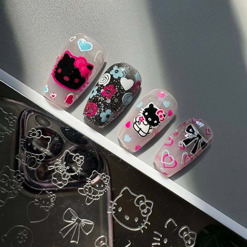 Beauty พาเลทดอกไม้ 2k工具 พิมพ์กดน้ํามัน KITTY猫小狗แผ่นพิมพ์เพ้นท์เล็บ y2k เครื่องมือพร้อมการพิมพ์ตราประ