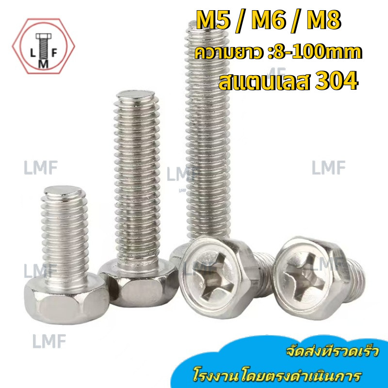 ภายนอก Hex Cross Groove Cave 304 สแตนเลส Bolt M5/M6/M8 * L8-100mm [[YL-TH-LMF-33]]