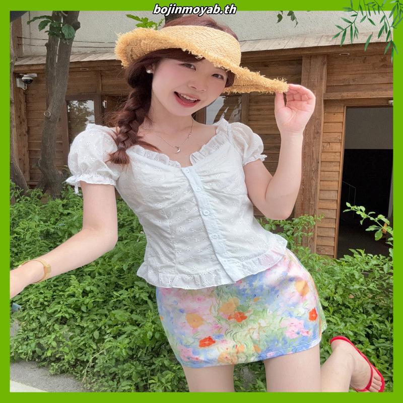 POKEE | CHO TOP เสื้อแขนกุด ผ้าปักดอกไม้ กระดุม pokee!