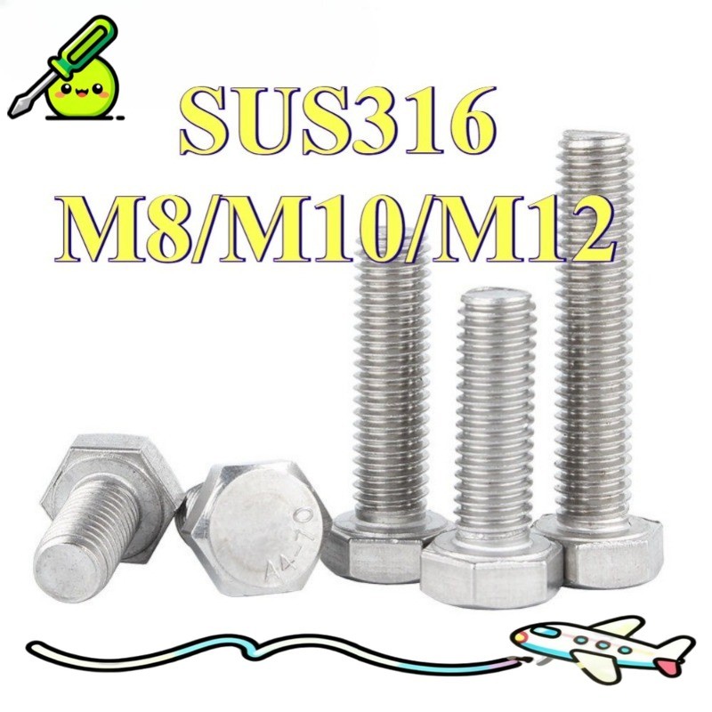 สกรูหกเหลี่ยมสแตนเลส 316, สลักเกลียวฟันเต็ม DIN933 สกรูหัวหกเหลี่ยมแบบขยาย M8/M10/M12 * L10-200 มม.c