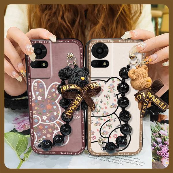 เคส 15 pro max เคส ribbon เหมาะสําหรับ TCL 50LE/T510SPP เคสโทรศัพท์จี้มุกสีดําซิลิโคนเหลวการ์ตูนสร้า