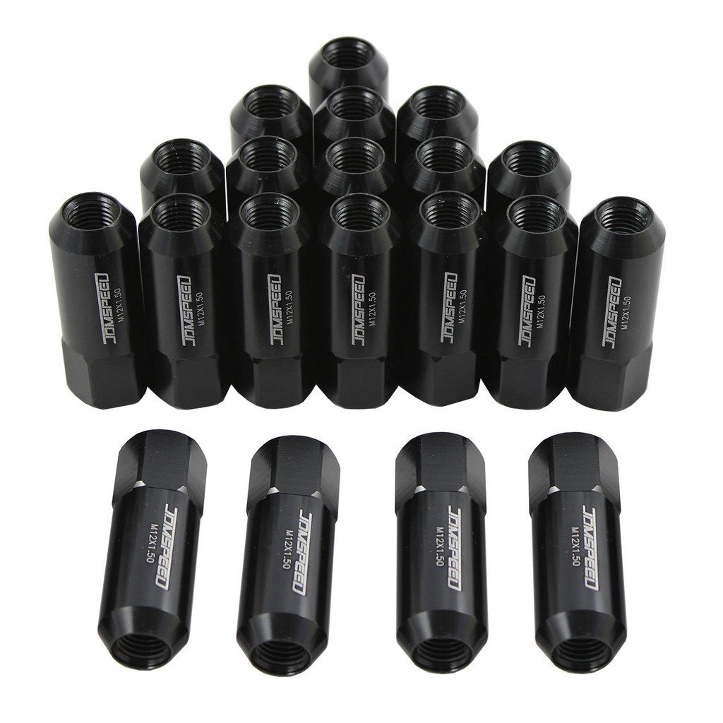 JDMSPEED Black 60MM Aluminum Extended Tuner Lug Nuts Replacement for Wheel Rims M12X1.5 20PCS