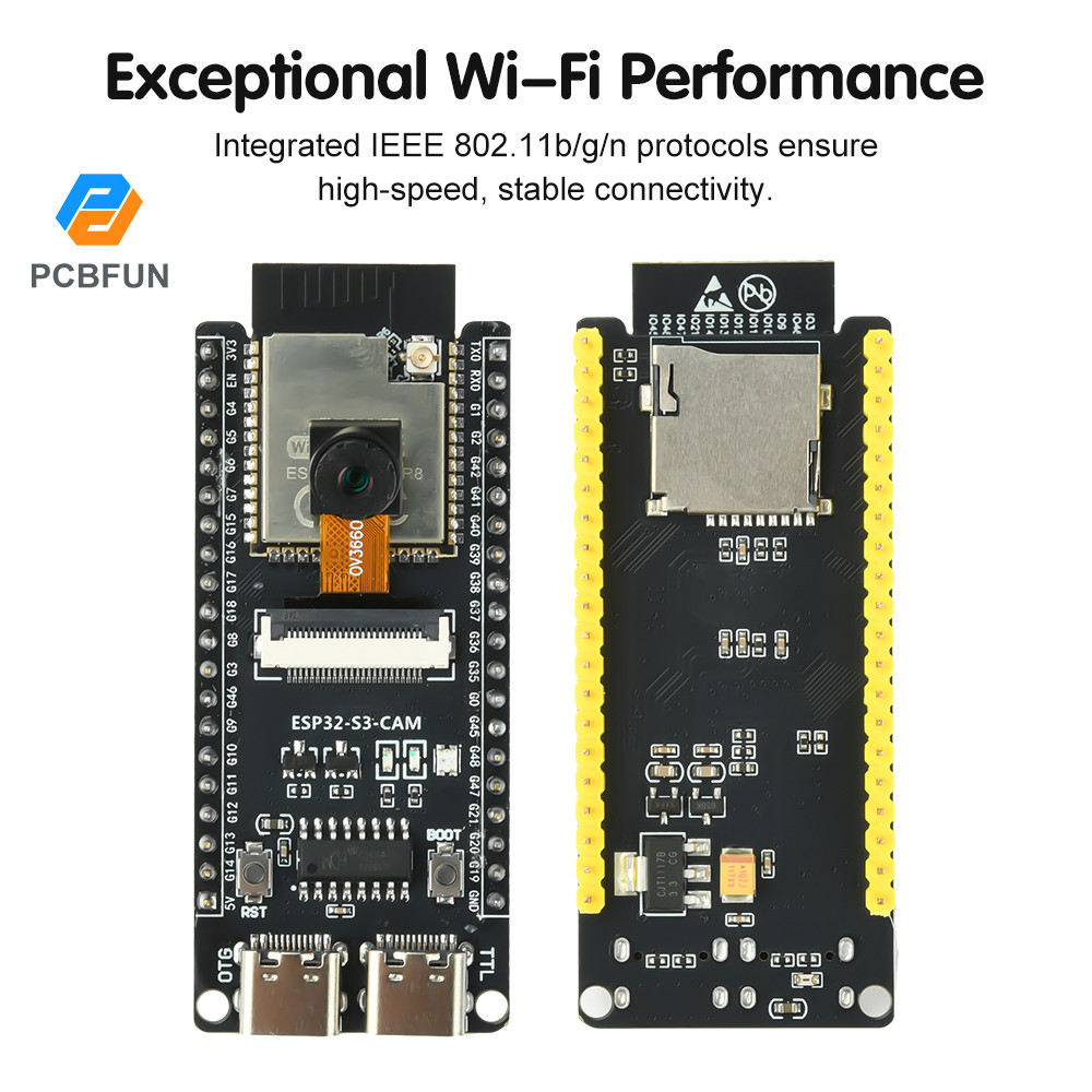 Pcbfun ESP32-S3-CAM บอร์ดพัฒนา Wifi Bt Core Board พร้อม Ov3660 โมดูลกล้อง Onboard Esp32-S3-N16R8 โมดูล Ch340 Dual Type-C