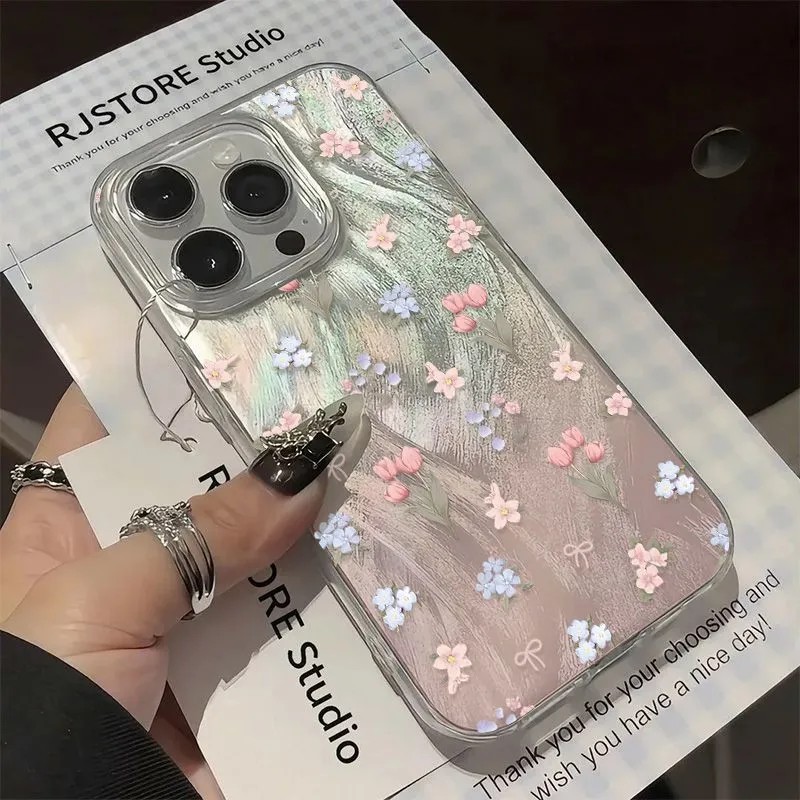 TPU เคสดอกไม้สีแป้ง Samsung IPhone OPPO VIVO Samsung a15 a55 s24 s25 ultra a02 a03 a04 a05 a11 iPhon