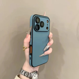 High-Endหนังโลโก้เลนส์ฟิล์มรวมทุกอย่างSoft Shell Shock-ResistantเหมาะสําหรับiPhone 11 12 13 14 15 16 17 Promaxเคสโทรศัพท์อินเทรนด์Insสีทึบเกาหลี