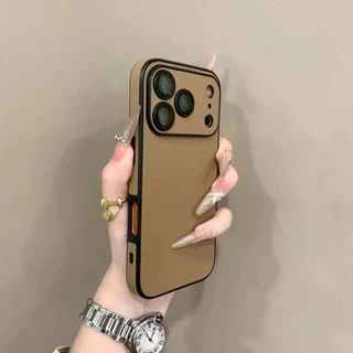 High-Endหนังโลโก้เลนส์ฟิล์มรวมทุกอย่างSoft Shell Shock-ResistantเหมาะสําหรับiPhone 11 12 13 14 15 16 17 Promaxเคสโทรศัพท์อินเทรนด์Insสีทึบเกาหลี