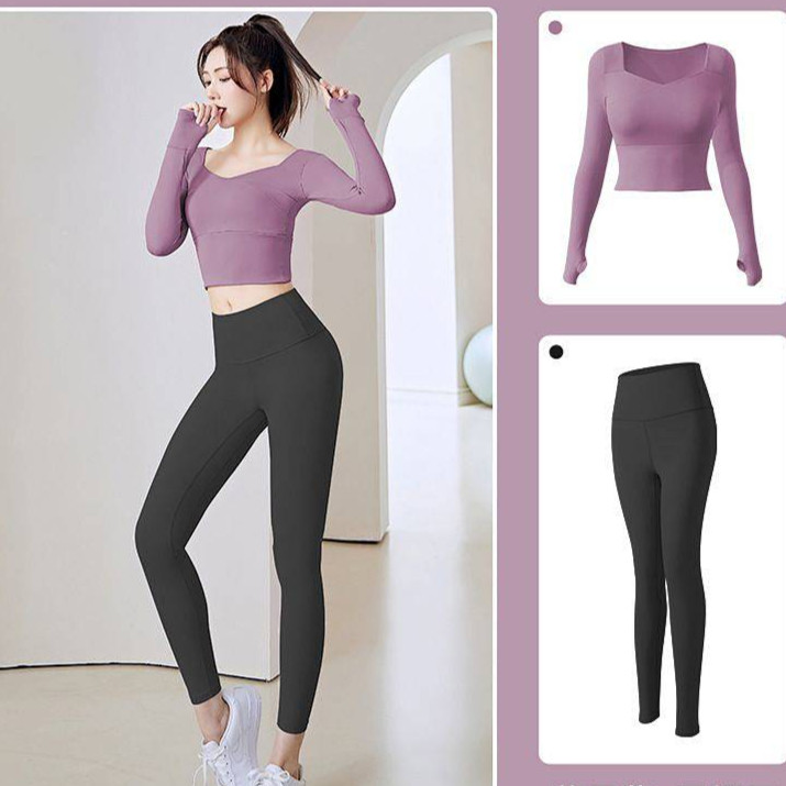Women's Running Training Nude Feel Tight Sports Fitness Long-Sleeved Trousers Yoga Suit UE5E