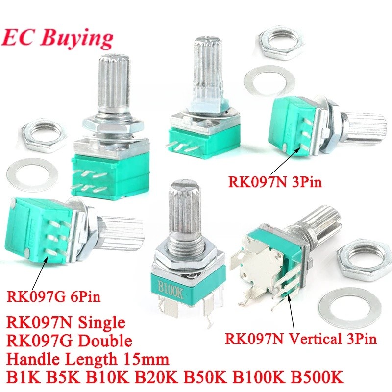 2-10pcs RK097N 3Pin แนวตั้ง Potentiometer RK097G 6Pin 1K 5K 10K 20K 50K 100K 500K B5K B10K B100K B50