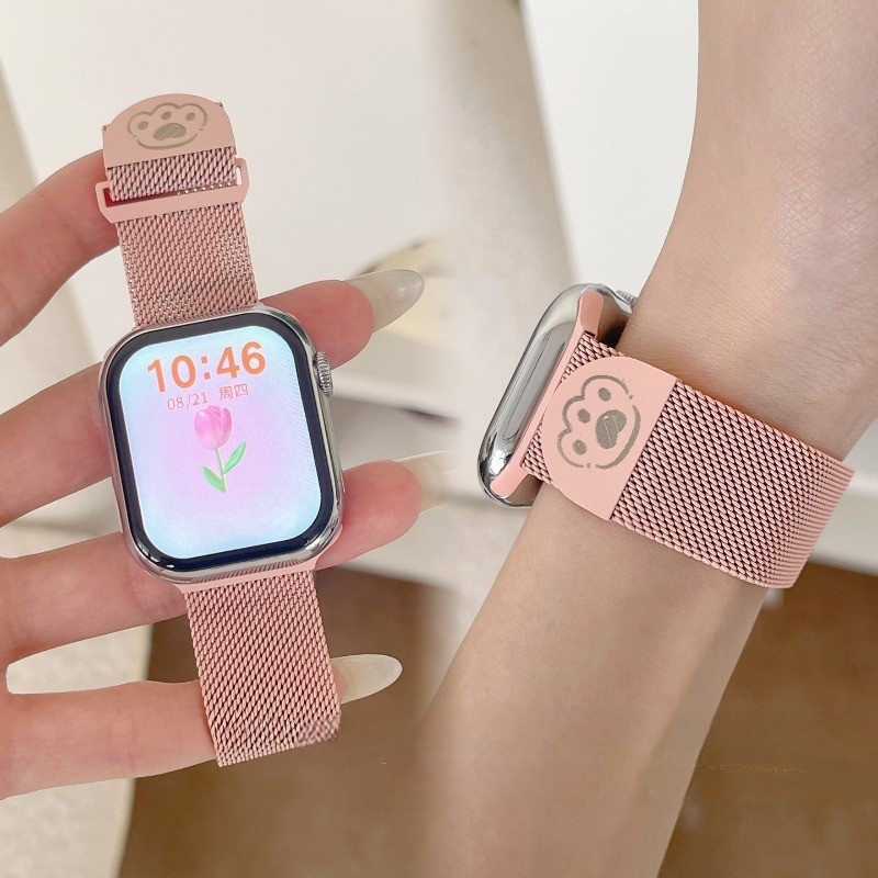 สายแม่เหล็กโลหะ Milanese สําหรับ Apple Watch Ultra 2 3 49 มม./S11 10 42 มม.46 มม./S9 8 7 41 มม.45 มม./S6 5 4 SE 2 44 มม.40 มม./S3 2 1 38 มม.42 มม.,สแตนเลสสําหรับ iWatch smart watch