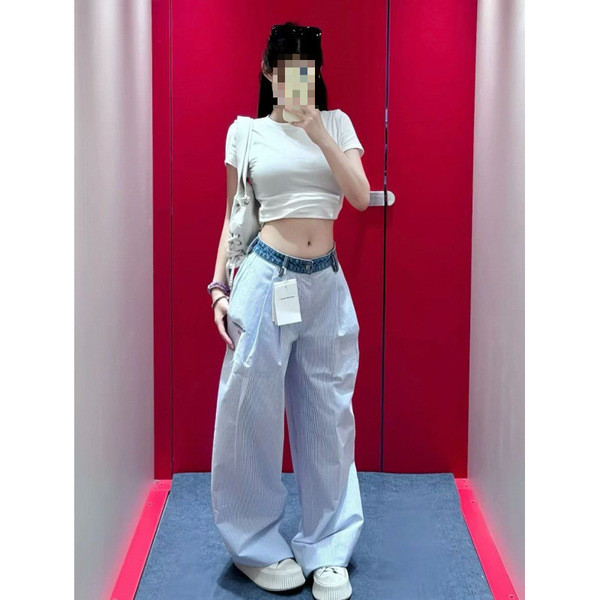 jinn jeans กางเกงยีนส์ขายาว กางเกงลำลองผ้ายีนส์เย็บลายทางสไตล์เกาหลีสไตล์อเมริกันสำหรับผู้หญิงกางเกง