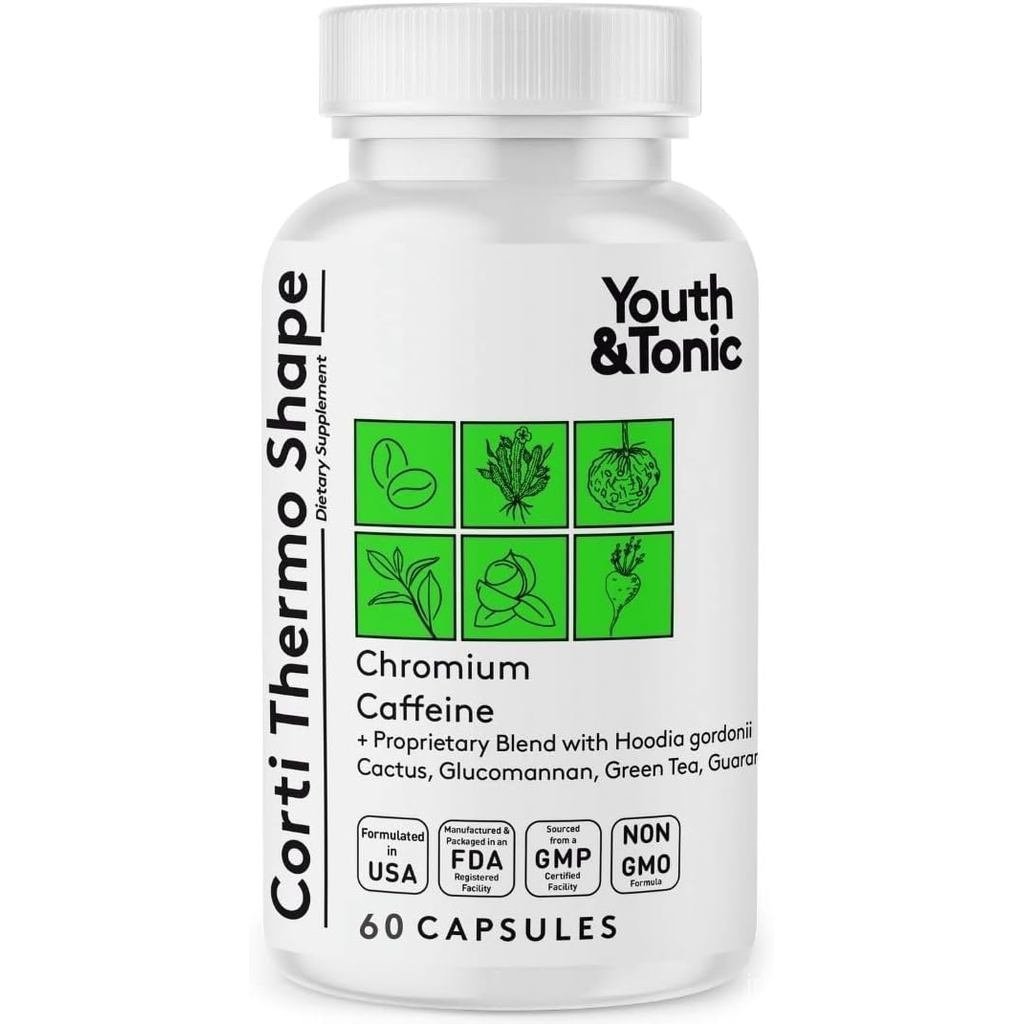 Youth & Tonic Corti-Thermo Shape 60 แคปซูลยาอาหารขั้นสูงเป็นการสนับสนุนสําหรับพลังงาน Metabolsm Focu