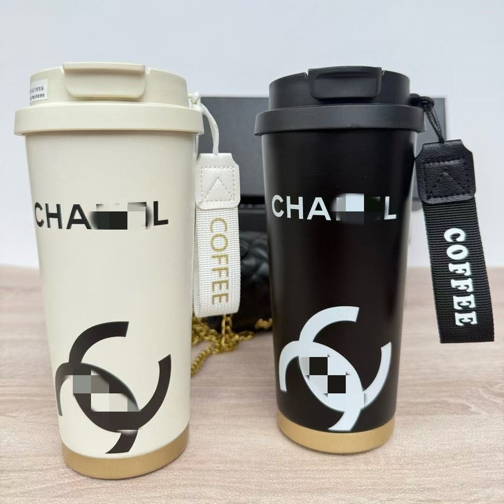 ถ้วยกาแฟ ถ้วยน้ําเรียบง่ายแบบพกพาสแตนเลสสีดําสีขาวถ้วยน้ําซองหนังโซ่