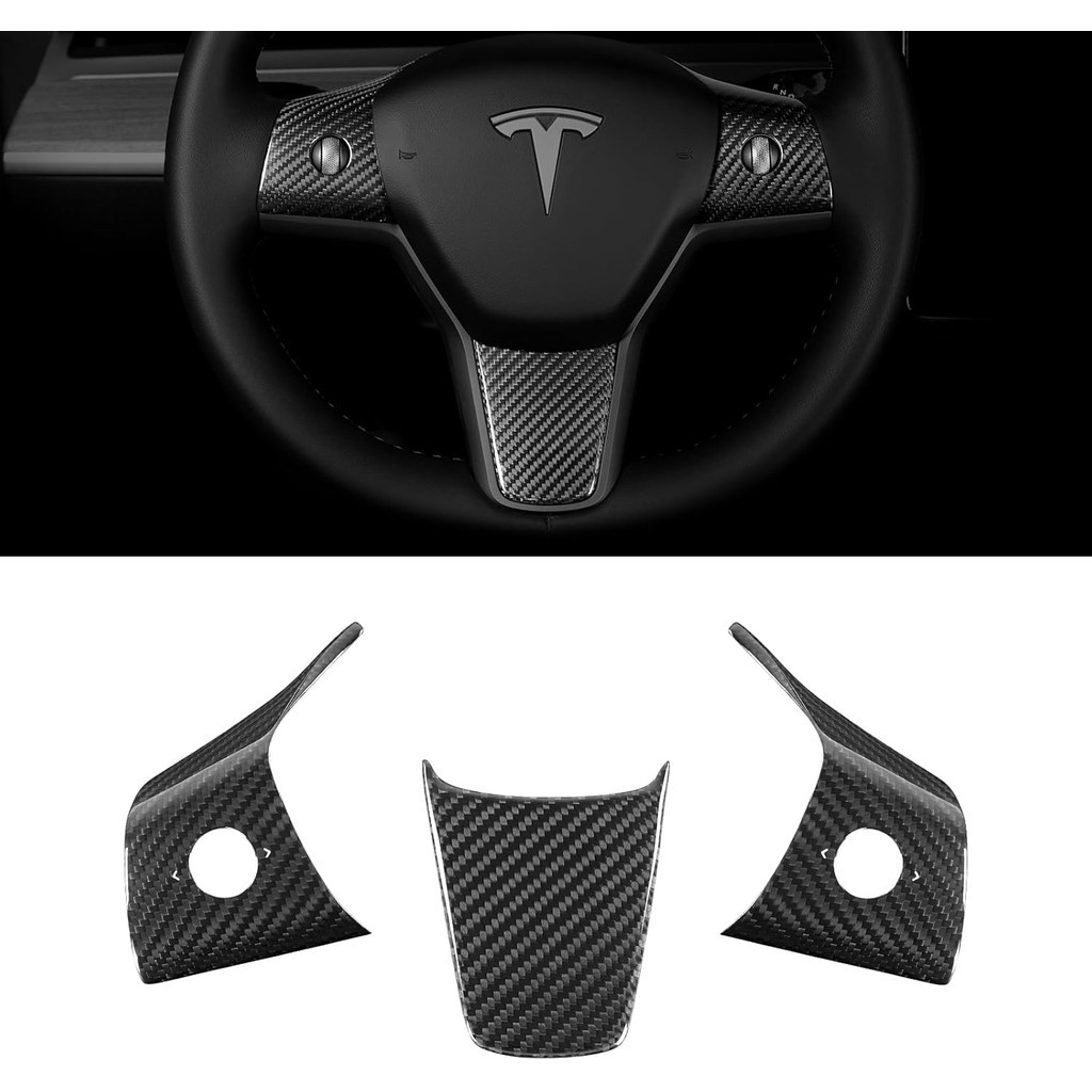 พวงมาลัย Trim ฝาครอบ 3 ชิ้นสําหรับ 2017-2023 รุ่น 3 & Y,3K Toray คาร์บอนไฟเบอร์แห้งอุปกรณ์ตกแต่งภายใ