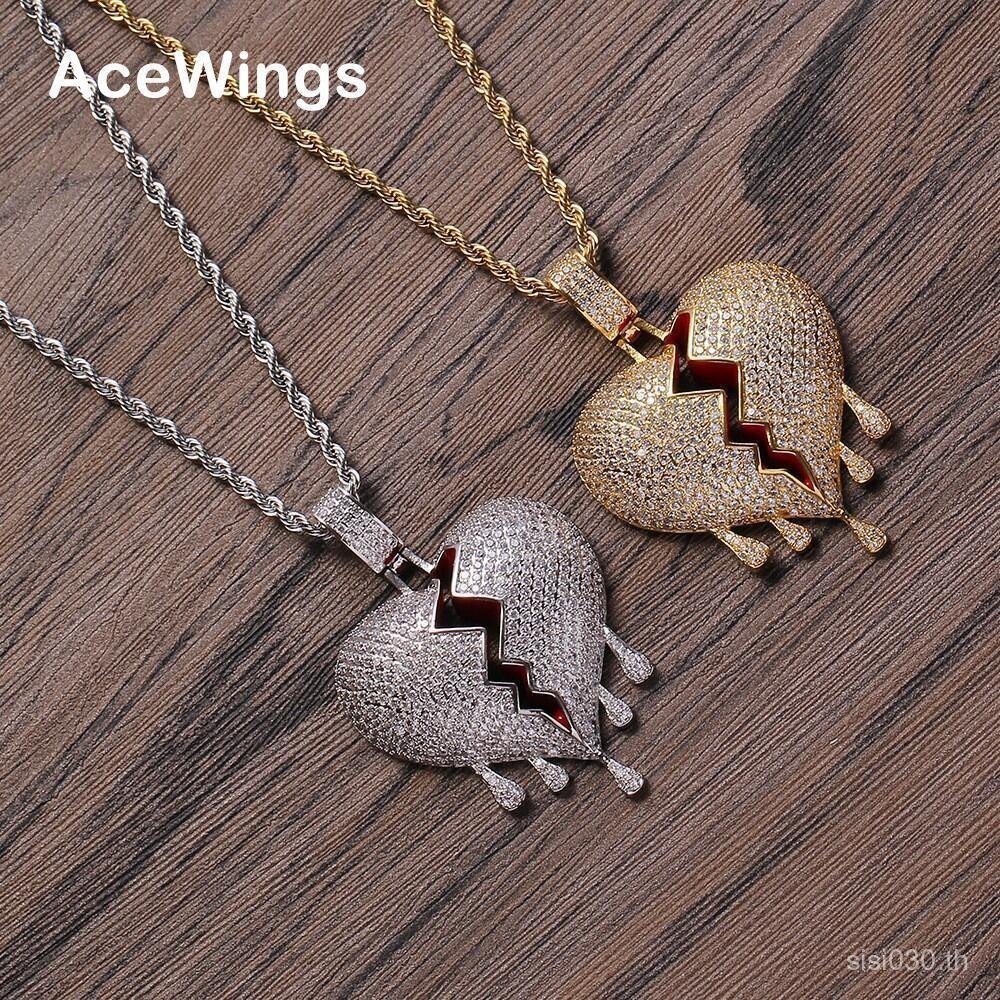 สร้อยคอดีไซน์อเมริกันยุโรป จี้รูปหัวใจทรงหยดน้ำเต็มซิเรкон สไตล์ฮิปฮอปร็อป ทำจากทองแดง TBU