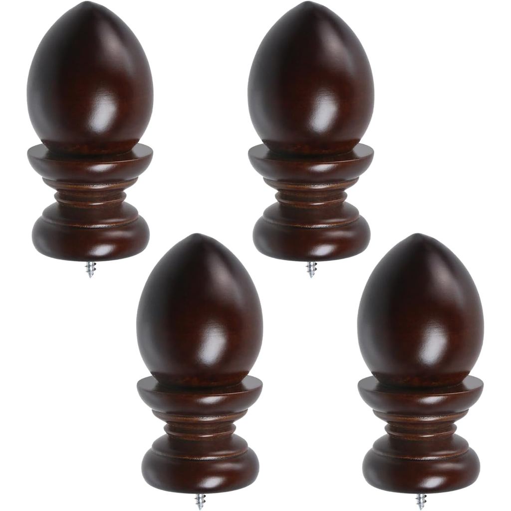 T T T Ulead Finials สําหรับราวม่านไม้ Finial ไม้ Drapery Finials Decor & ติดตั้งง่าย, สีน้ําตาล, 4 ช