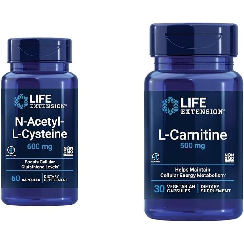 Life Extension NAC Immune & Respiratory Support & L-Carnitine Energy, Memory & Heart Health, 600mg N