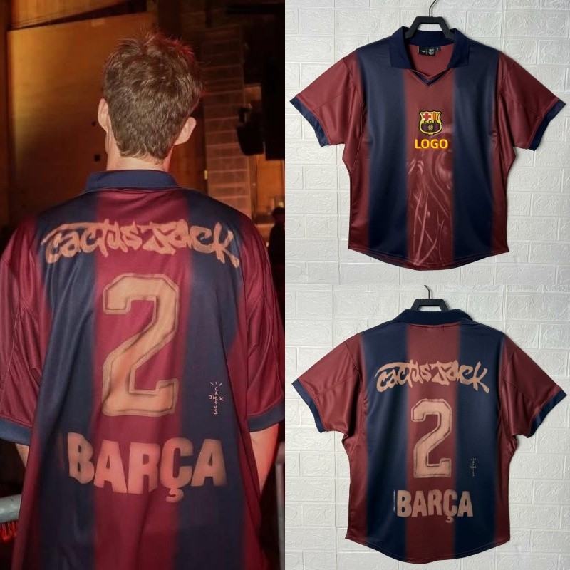 เสื้อฟุตบอลแขนสั้น Retro สำหรับผู้ชาย ขนาด S-4XL แบบบาร์เซโลนาปี 2000-01